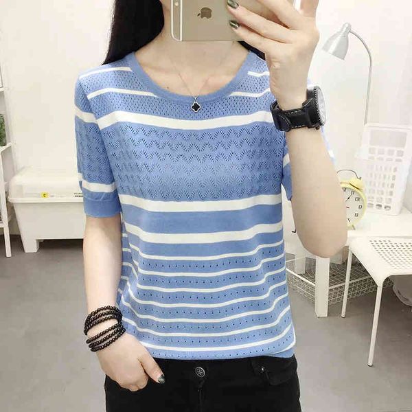women's t-shirt plus size 4xl short sleeve stripe knitted for women casual o-neck slim female summer hollow out knitwear tee, White
women's t-shirt plus size 4xl short sleeve stripe knitted for women casual o-neck slim female summer hollow out knitwear tee, White