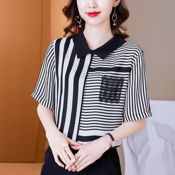women's blouses & shirts fahsion women summer short sleeve -neck stripe high-end chiffon ladies office style loose blusas mm0466, White
women's blouses & shirts fahsion women summer short sleeve -neck stripe high-end chiffon ladies office style loose blusas mm0466, White