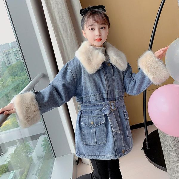 down coat winter baby girl jacket plus fur outerwear plush belt denim cotton 3-12 years teenager kids overcoat parka, Blue;gray
down coat winter baby girl jacket plus fur outerwear plush belt denim cotton 3-12 years teenager kids overcoat parka, Blue;gray