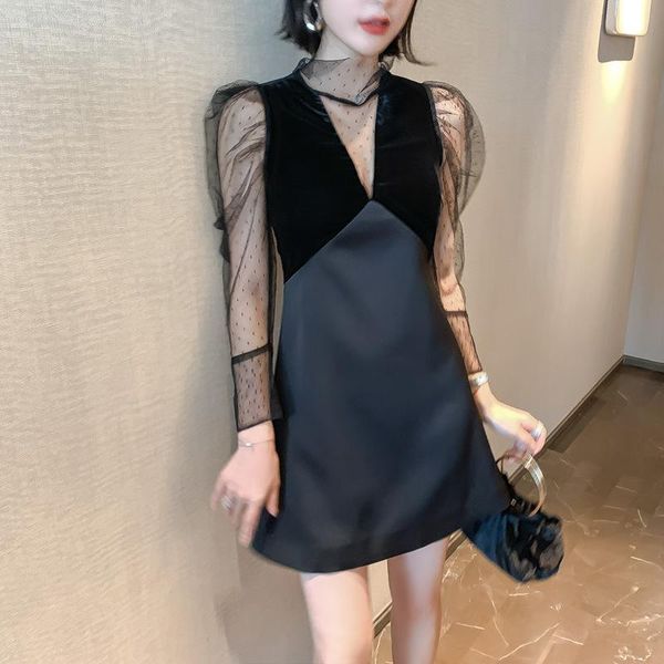 patchwork design fancy little black dress short mesh puff sleeve lady party queen robe vestido fiesta casual dresses, Black;gray
patchwork design fancy little black dress short mesh puff sleeve lady party queen robe vestido fiesta casual dresses, Black;gray