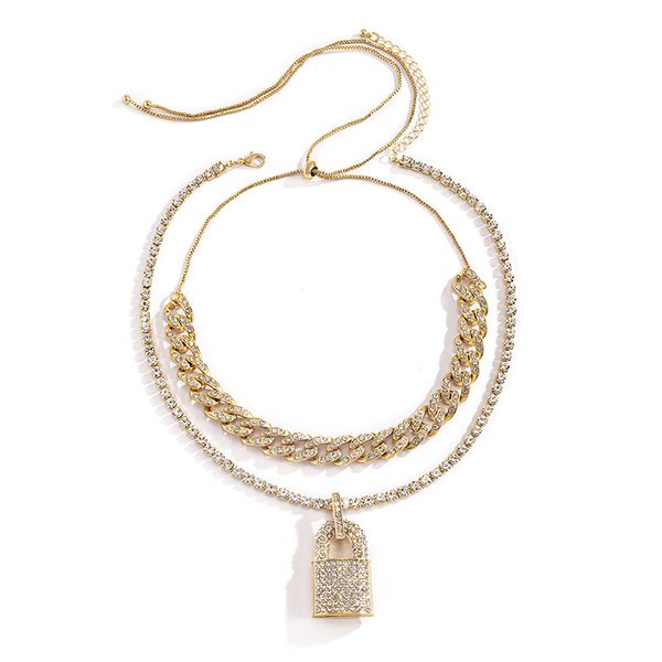 full diamond-studded lock pendant necklaces fashion exaggerated retro personality multi-layer hip-hop punk style cuban clavicle chains light, Silver
full diamond-studded lock pendant necklaces fashion exaggerated retro personality multi-layer hip-hop punk style cuban clavicle chains light, Silver