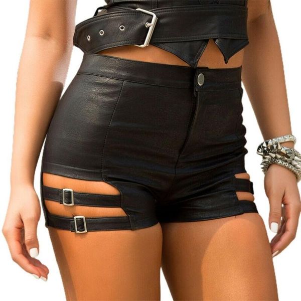 women's shorts womens high waisted leather ladies summer casual biker buckle short pants, White;black
women's shorts womens high waisted leather ladies summer casual biker buckle short pants, White;black