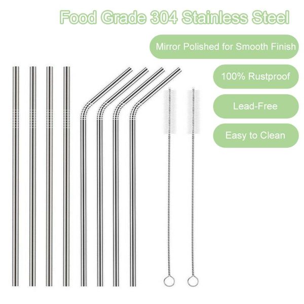 drinking straws 304 stainless steel straw reusable metal party set with cleaning brush bar accessories tool for coffee drink tea
drinking straws 304 stainless steel straw reusable metal party set with cleaning brush bar accessories tool for coffee drink tea