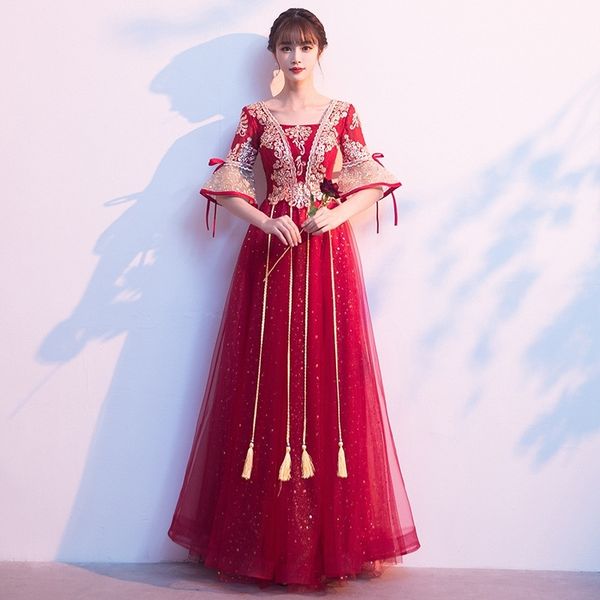 bride's toast 2021 new wine red chinese style thin pregnant women's wedding evening dress small woman, White;black
bride's toast 2021 new wine red chinese style thin pregnant women's wedding evening dress small woman, White;black