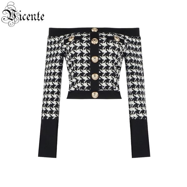 vintage buttons houndstooth plaid runway casual women blusas slash neck bandage 210520, White
vintage buttons houndstooth plaid runway casual women blusas slash neck bandage 210520, White