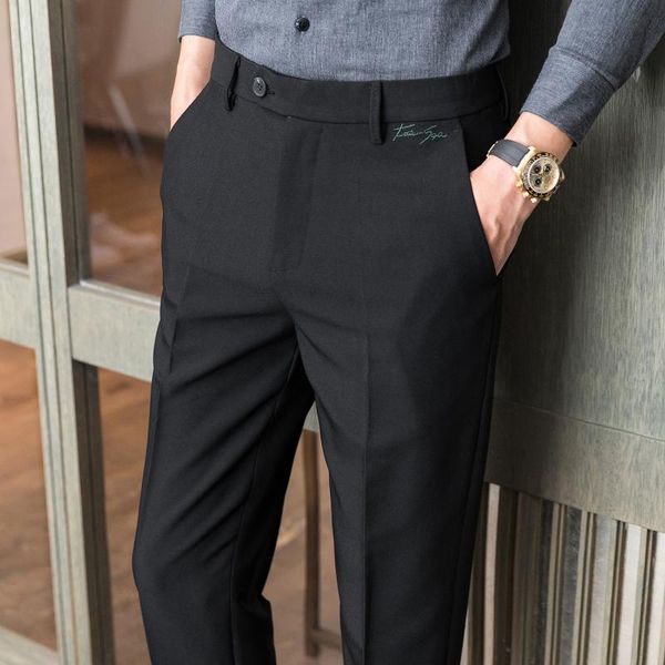 men's autumn and winter simple embroidered casual pants slim-fit business suit small trousers urban men suits & blazers, White;black
men's autumn and winter simple embroidered casual pants slim-fit business suit small trousers urban men suits & blazers, White;black