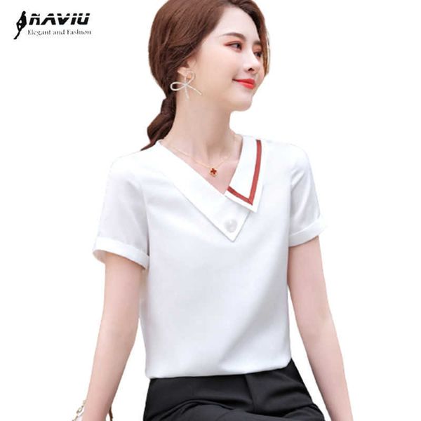 high end white shirt women short sleeve summer fashion temperament v neck chiffon blouses office ladies work 210604
high end white shirt women short sleeve summer fashion temperament v neck chiffon blouses office ladies work 210604