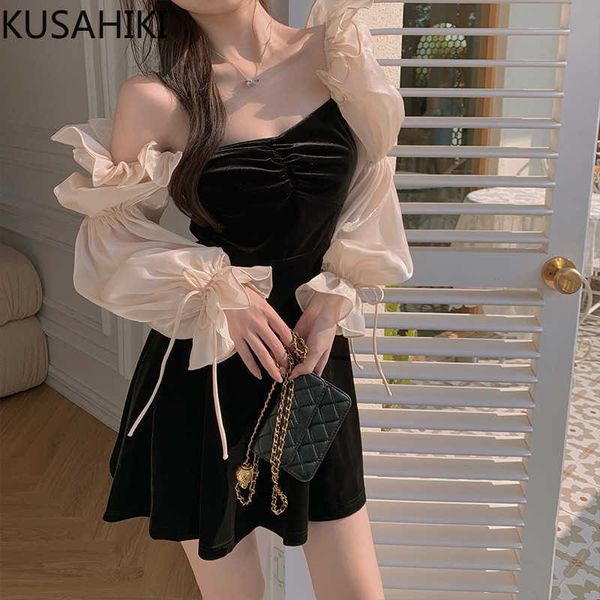 women velour dress ruffle lace up puff sleeve patchwork dresses spring square collar slim waist vestido 6e411 210603, Black;gray
women velour dress ruffle lace up puff sleeve patchwork dresses spring square collar slim waist vestido 6e411 210603, Black;gray