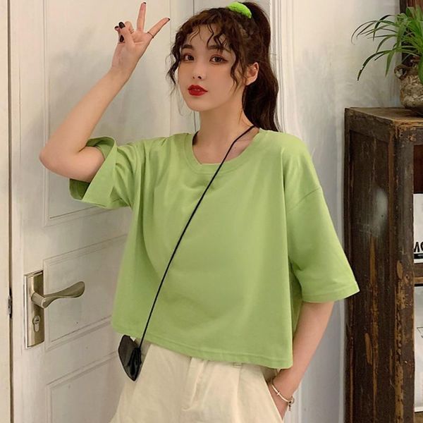 women's t-shirt summer women solid color tee loose round collar short sleeve tshirt casual 2021, White
women's t-shirt summer women solid color tee loose round collar short sleeve tshirt casual 2021, White