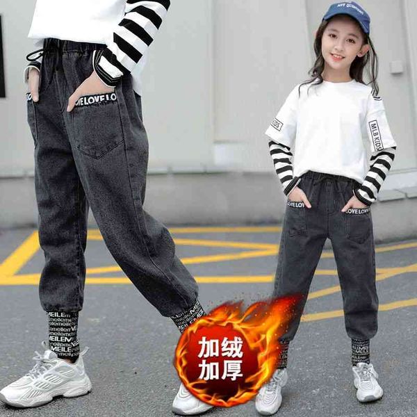 new girl's autumn/winter velvet ankle banded jeans children's letter jacquard rib stylish washed denim loose soft pants 210331, Blue
new girl's autumn/winter velvet ankle banded jeans children's letter jacquard rib stylish washed denim loose soft pants 210331, Blue
