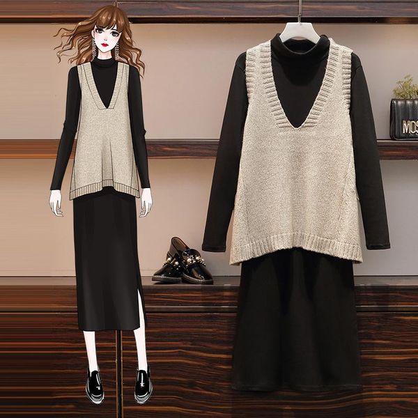 two piece dress women large plus size vest suit 2021 autumn&winter elegant women's black turtleneck two-piece sets big set, White
two piece dress women large plus size vest suit 2021 autumn&winter elegant women's black turtleneck two-piece sets big set, White