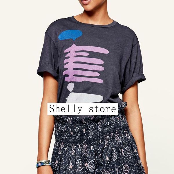 early spring round neck color matching printed loose cotton short-sleeved t-shirt women women's, White
early spring round neck color matching printed loose cotton short-sleeved t-shirt women women's, White