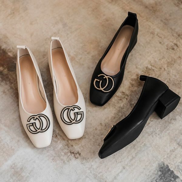 sandals thick heel casual shoes soft shallow mouth women's fashion single korean granny women 772-6 5c33, Black