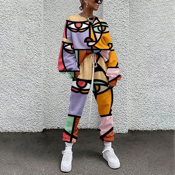 women's jumpsuits & rompers abstract pattern print 2 piece sets pullovers autumn tracksuit sportswear elastic waist pants casual loose, Black;white 
women's jumpsuits & rompers abstract pattern print 2 piece sets pullovers autumn tracksuit sportswear elastic waist pants casual loose, Black;white