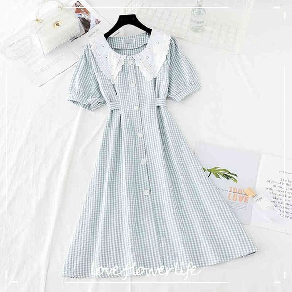 summer dress women short sleeve sweet doll collar plaid cotton linen dresses vintage single-breasted long dress femme vestido 210521, Black;gray
summer dress women short sleeve sweet doll collar plaid cotton linen dresses vintage single-breasted long dress femme vestido 210521, Black;gray