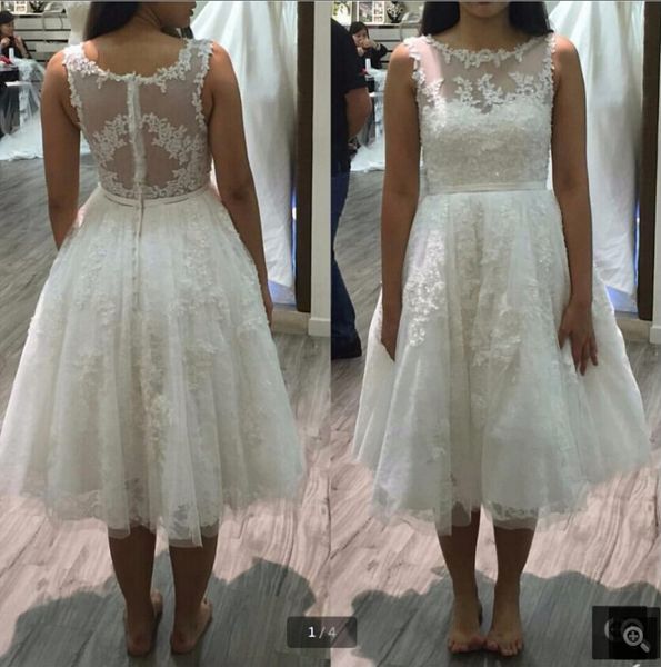real picture lace wedding dresses short tea length informal bride dress appliques beaded illusion petite bridal gowns vestido de noiva, White
real picture lace wedding dresses short tea length informal bride dress appliques beaded illusion petite bridal gowns vestido de noiva, White