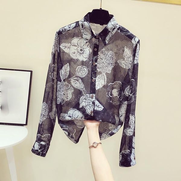 women's blouses & shirts vintage black printed women summer 2021 lightweight long-sleeved office lady outwear, White
women's blouses & shirts vintage black printed women summer 2021 lightweight long-sleeved office lady outwear, White