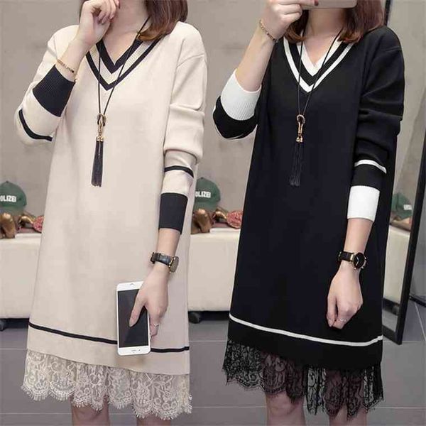 uhytgf long sleeve sweater s lace splice hem plus size autumn winter women elegant knitted dresses x646, White;black
uhytgf long sleeve sweater s lace splice hem plus size autumn winter women elegant knitted dresses x646, White;black