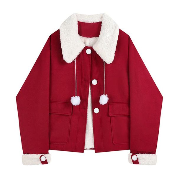 women's jackets korea vintage woolen overcoat warm red outerwear women long sleeve single breasted pockets loose sweet short coat 2021, Black;brown
women's jackets korea vintage woolen overcoat warm red outerwear women long sleeve single breasted pockets loose sweet short coat 2021, Black;brown