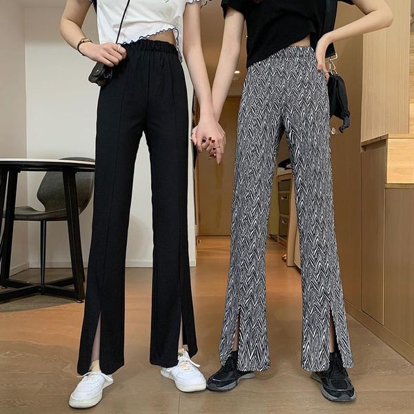women pants elastic waist straight slit leg office lady sweatpants spring korean trousers female flare vintage streetwear bottom women', Black;white
women pants elastic waist straight slit leg office lady sweatpants spring korean trousers female flare vintage streetwear bottom women', Black;white