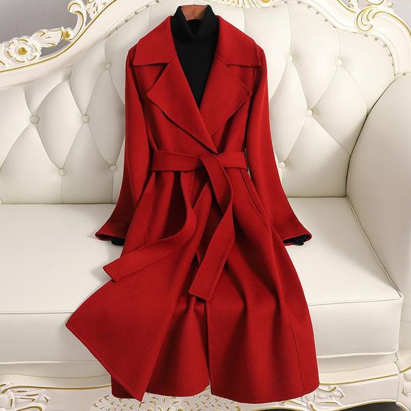 women's wool & blends high end double sided cashmere jacket women 2022 autumn winter korean long slim lace up loose woolen coat female, Black
women's wool & blends high end double sided cashmere jacket women 2022 autumn winter korean long slim lace up loose woolen coat female, Black