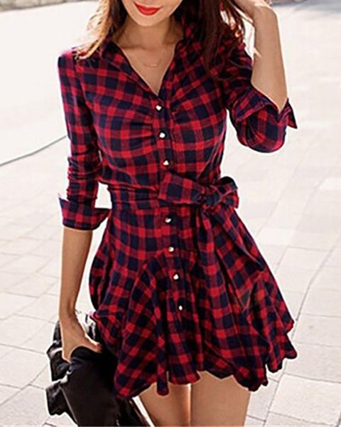 casual dresses 2021 women long sleeve red plaid strap waist pleated turn down collar front button t shirt dress plus size, Black;gray
casual dresses 2021 women long sleeve red plaid strap waist pleated turn down collar front button t shirt dress plus size, Black;gray
