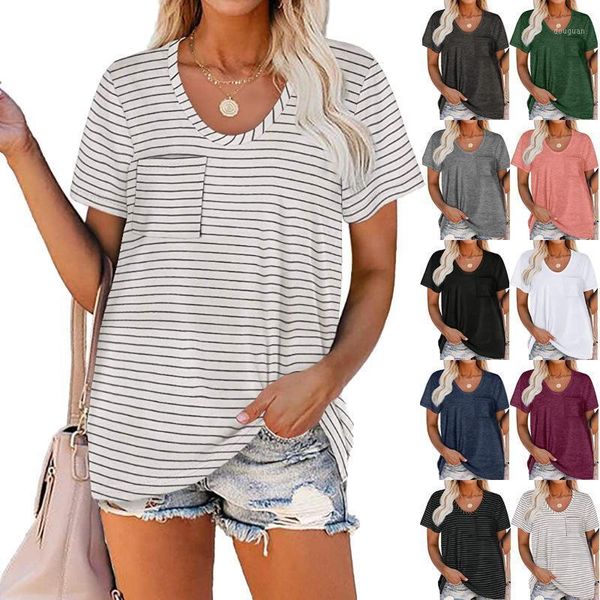 women's t-shirt 2021 spring and summer solid color pocket round neck short-sleeved blouse, White
women's t-shirt 2021 spring and summer solid color pocket round neck short-sleeved blouse, White
