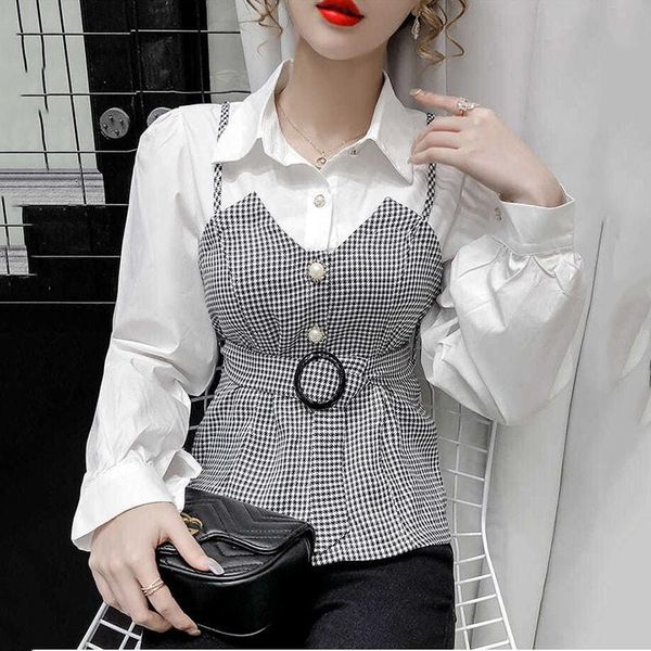 women's blouses & shirts women elegant korean turn down collar ladies slim fake two piece lace up striped patchwork 2021 spring autumn, White
women's blouses & shirts women elegant korean turn down collar ladies slim fake two piece lace up striped patchwork 2021 spring autumn, White