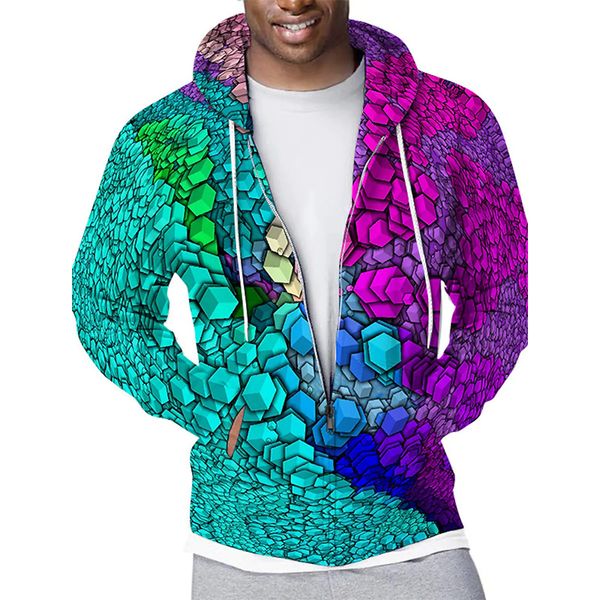 color hexagon pattern men s zip-up hoodie visual impact party punk goth round neck sweater hoodie, Black
color hexagon pattern men s zip-up hoodie visual impact party punk goth round neck sweater hoodie, Black