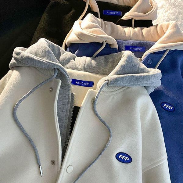 running jackets blue hooded sports jacket women false two-piece baseball uniform men 2021 autumn winter loose fashion warm, Black;red
running jackets blue hooded sports jacket women false two-piece baseball uniform men 2021 autumn winter loose fashion warm, Black;red