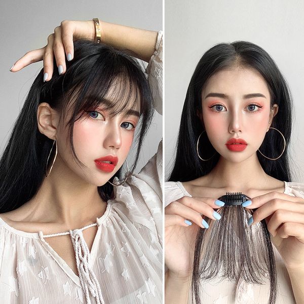women's net air red real hair natural invisible round face straight bangs forehead ultra thin wig piece, Black
women's net air red real hair natural invisible round face straight bangs forehead ultra thin wig piece, Black