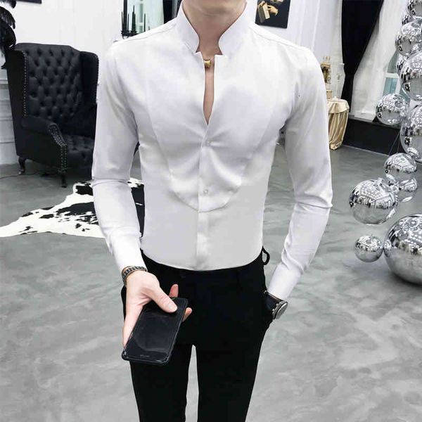 men's polos unique stand collar shirt black red white slim fit long sleeve camisa social masculina men dress designer xzpz, White;black
men's polos unique stand collar shirt black red white slim fit long sleeve camisa social masculina men dress designer xzpz, White;black