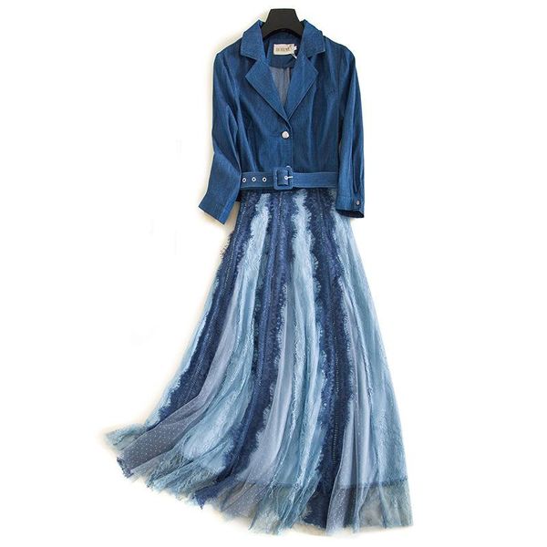 casual dresses designer women dress long sleeve turn down collar lace patchwork denim female sli mid with belt, Black;gray
casual dresses designer women dress long sleeve turn down collar lace patchwork denim female sli mid with belt, Black;gray