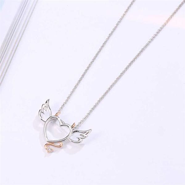 pendant necklaces heart shaped devil angel designed necklace double color neck swing clavicle chain, Silver
pendant necklaces heart shaped devil angel designed necklace double color neck swing clavicle chain, Silver