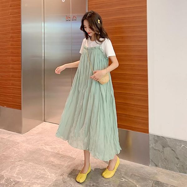 maternity dresses summer korean fashion sling dress + tee set ea plus size loose clothes pregnant women pleat chiffon pregnancy vestidos, White
maternity dresses summer korean fashion sling dress + tee set ea plus size loose clothes pregnant women pleat chiffon pregnancy vestidos, White