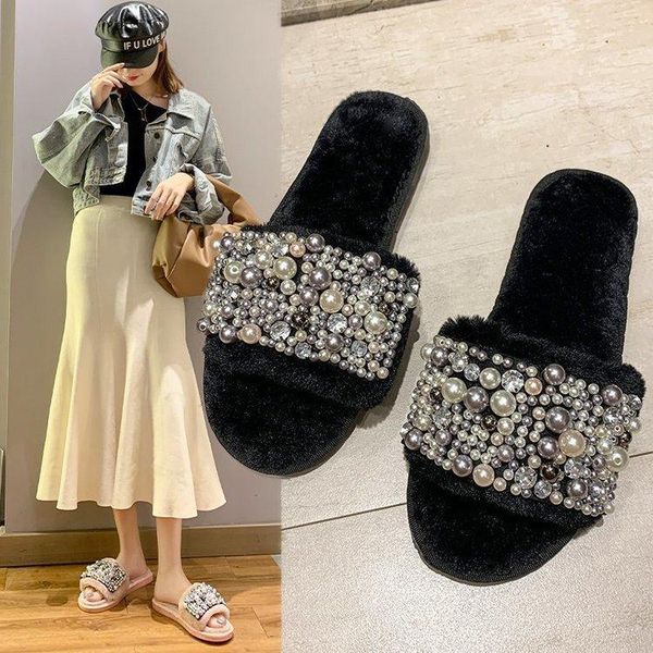 slippers rubber flip flops flock shoes string bead woman's luxury slides low fur sliders hawaiian 2021 massage designer plush pu, Black
slippers rubber flip flops flock shoes string bead woman's luxury slides low fur sliders hawaiian 2021 massage designer plush pu, Black