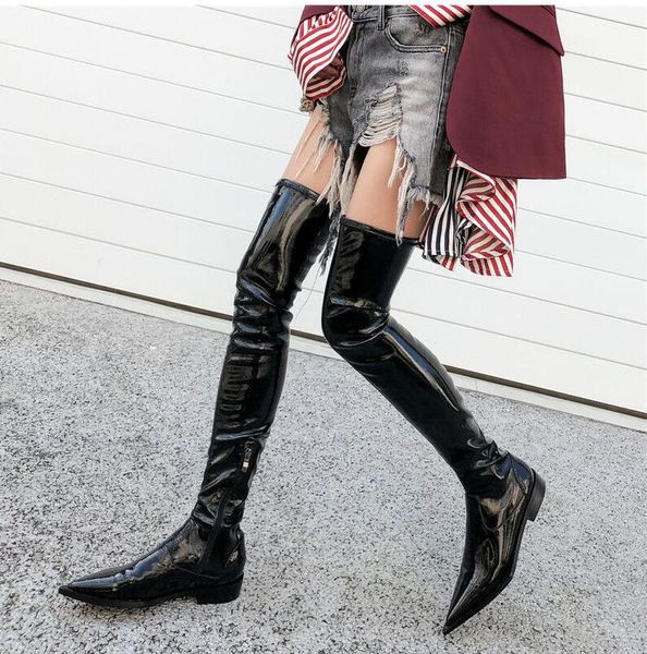 women winter motorcycle over-the-knee boots genuine leather fashion brand british classic designer pointed glossy shellac pointy cool nightc, Black
women winter motorcycle over-the-knee boots genuine leather fashion brand british classic designer pointed glossy shellac pointy cool nightc, Black