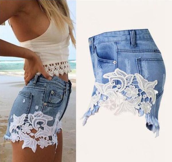 women's shorts europe blue lace denim for women summer trendy slim casual plus size high waist, White;black
women's shorts europe blue lace denim for women summer trendy slim casual plus size high waist, White;black