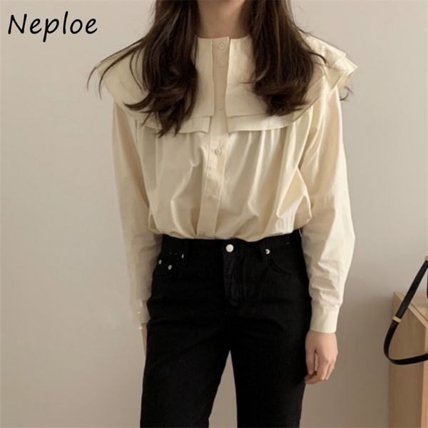 double doll collar solid blouse women draped design puff long sleeve blusas spring single breast shirt 210422, White
double doll collar solid blouse women draped design puff long sleeve blusas spring single breast shirt 210422, White