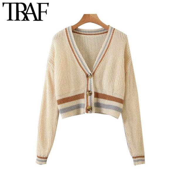 women fashion striped patchwork cropped knitted cardigan sweater vintage long sleeve female outerwear chic 210507, White;black
women fashion striped patchwork cropped knitted cardigan sweater vintage long sleeve female outerwear chic 210507, White;black