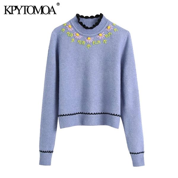 women fashion flroal embroidery knitted sweater vintage high neck long sleeve female pullovers chic 210420, White;black
women fashion flroal embroidery knitted sweater vintage high neck long sleeve female pullovers chic 210420, White;black