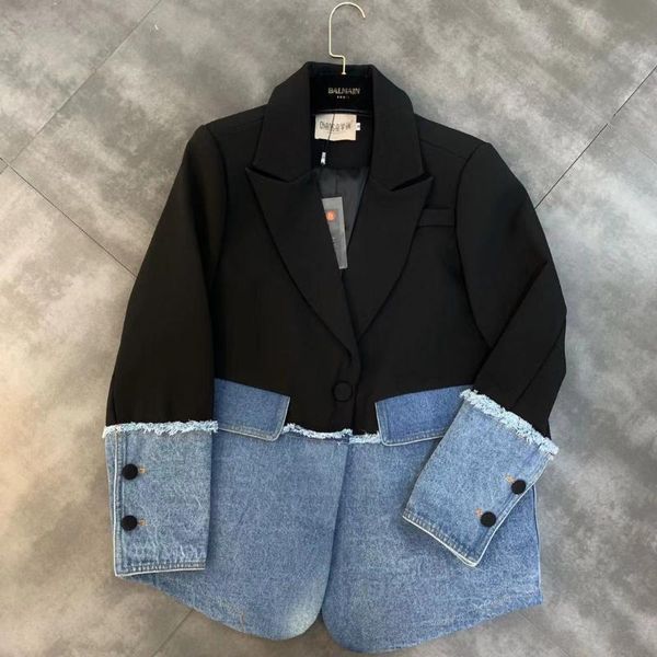 spring and autumn ladies suit lapel long sleeve stitching denim jacket women's suits & blazers, White;black
spring and autumn ladies suit lapel long sleeve stitching denim jacket women's suits & blazers, White;black