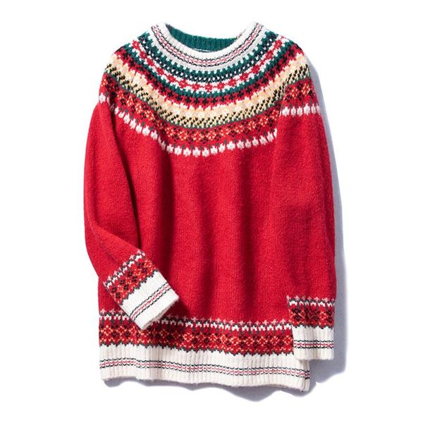 women's sweaters 2021 versatile round neck christmas red sweater loose outer wear in autumn and winter thickened vintage art knitwear, White;black
women's sweaters 2021 versatile round neck christmas red sweater loose outer wear in autumn and winter thickened vintage art knitwear, White;black