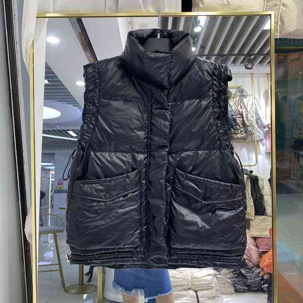 off season 2021 winter white duck down lightweight et women's short loose and versatile vest drawstring, Black;white
off season 2021 winter white duck down lightweight et women's short loose and versatile vest drawstring, Black;white