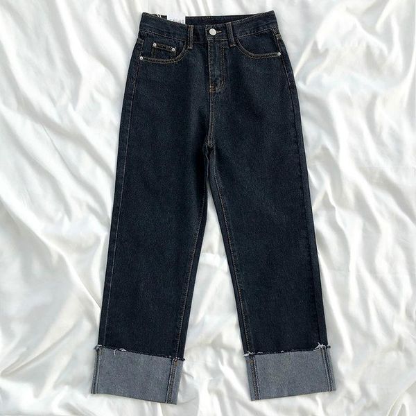 women's jeans high waisted autumn and winter hong kong style black slim retro small straight tube curled quarter, Blue
women's jeans high waisted autumn and winter hong kong style black slim retro small straight tube curled quarter, Blue