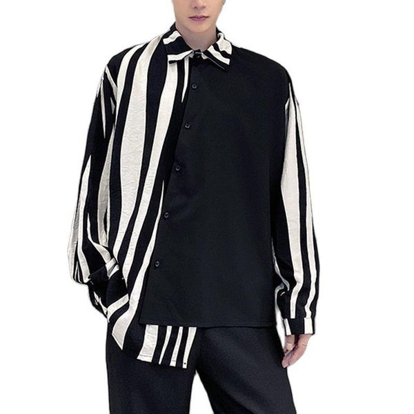 men's casual shirts streetwear lapel long sleeve fashion irregular brand camisas s-2021 men striped patchwork, White;black
men's casual shirts streetwear lapel long sleeve fashion irregular brand camisas s-2021 men striped patchwork, White;black