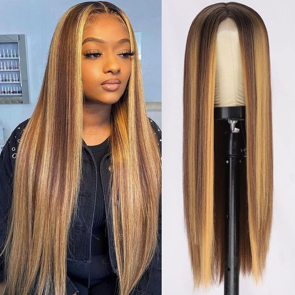 long straight highlights wigs for women 26inch synthetic wig brown mixed blonde middle part hair wigs heat resistant fibrefactory direct, Black
long straight highlights wigs for women 26inch synthetic wig brown mixed blonde middle part hair wigs heat resistant fibrefactory direct, Black