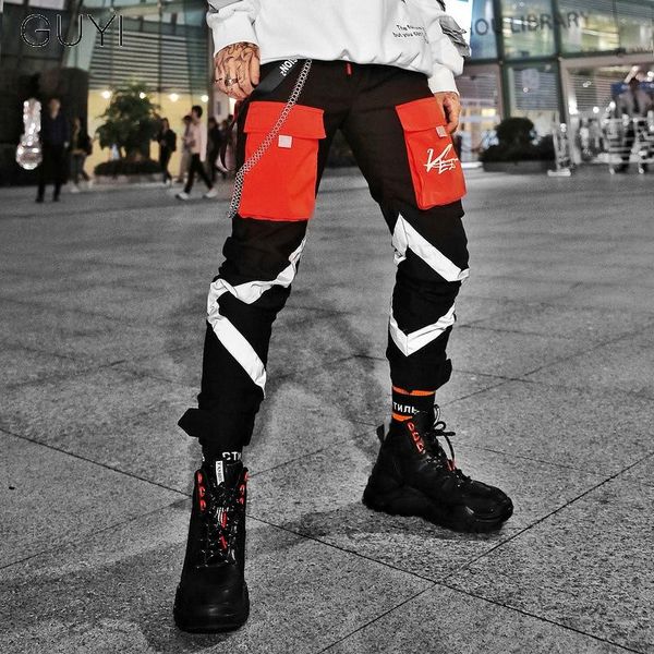 men reflective striped tactical pants hip hop drawstring male streetwear joggers sweatpants trousers casual cargo pencil men's, Black
men reflective striped tactical pants hip hop drawstring male streetwear joggers sweatpants trousers casual cargo pencil men's, Black