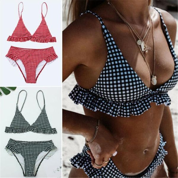 bikini women plaid set bathing swimwear suit ruffle two piece beachwear swimming, White;black
bikini women plaid set bathing swimwear suit ruffle two piece beachwear swimming, White;black