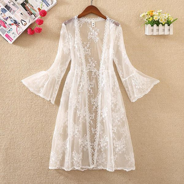 women's jackets women summer beach wear jacket slim flare sleeve medium long white coats 2021 ladies floral embroidery casual lace oute, Black;brown
women's jackets women summer beach wear jacket slim flare sleeve medium long white coats 2021 ladies floral embroidery casual lace oute, Black;brown